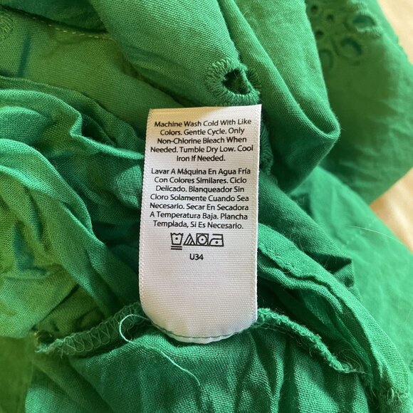 Free Assembly Womens Green Eyelet Dress XXL 100% Cotton Short Sleeve Square Neck - Picture 7 of 7